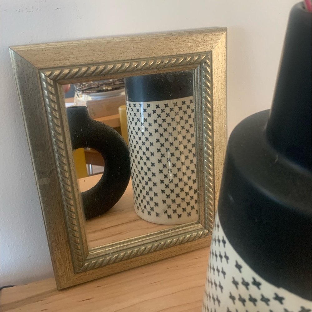 Vintage Mirror Brushed Gold Wood with hanging mechanism